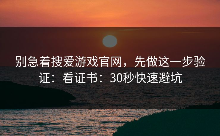 别急着搜爱游戏官网，先做这一步验证：看证书：30秒快速避坑